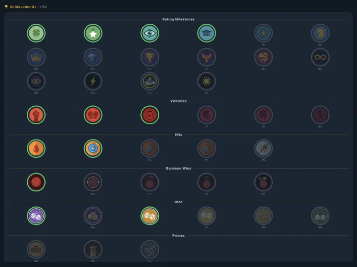 Player profile with achievements (iPad)