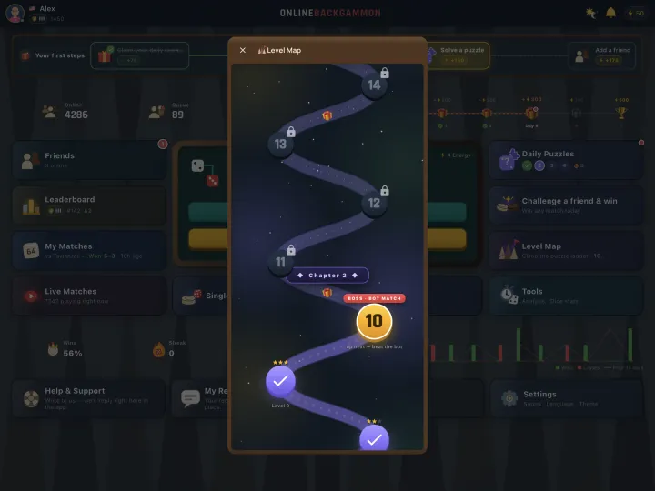 Puzzle level map with daily challenges (iPad)