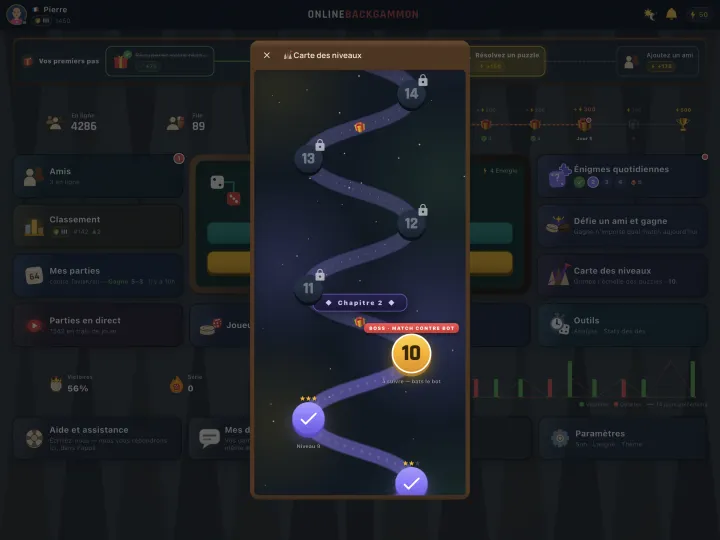 Puzzle level map with daily challenges (iPad)