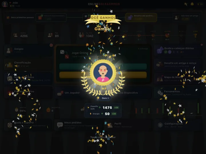 Winning screen showing a gammon (mars) result (iPad)