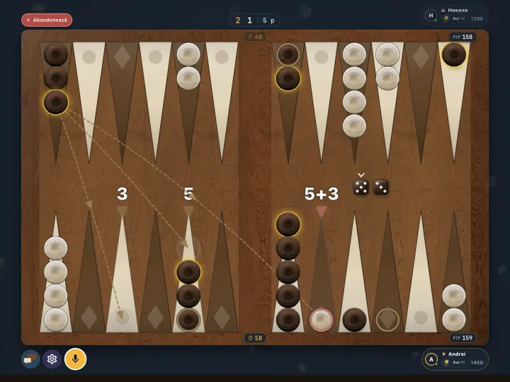 Backgammon board mid-game with the dice rolled (iPad)