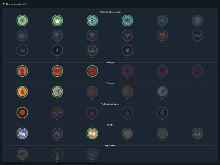 Player profile with achievements (iPad)