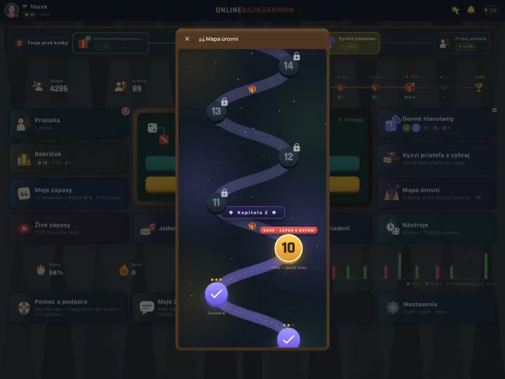 Puzzle level map with daily challenges (iPad)