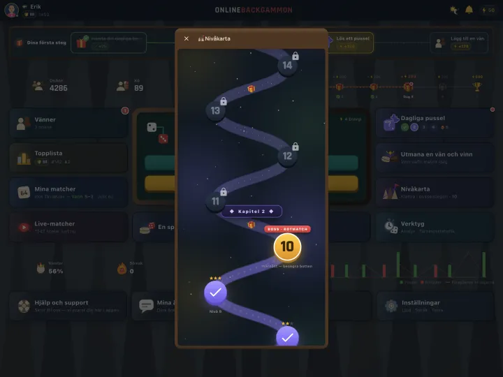Puzzle level map with daily challenges (iPad)