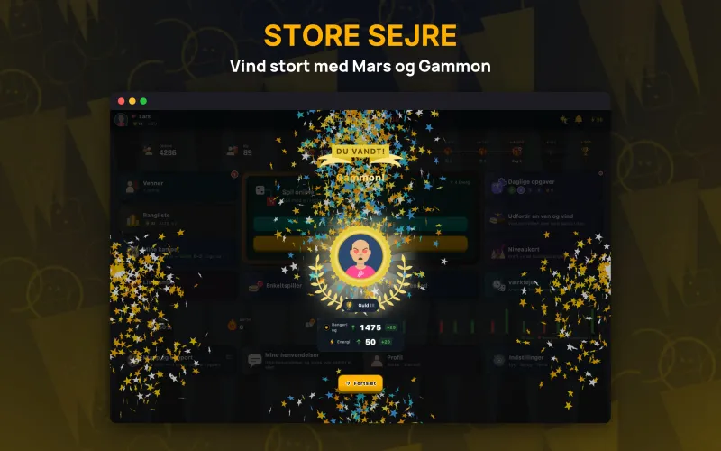 Winning screen showing a gammon (mars) result (Mac)