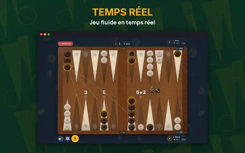 Backgammon board mid-game with the dice rolled (Mac)
