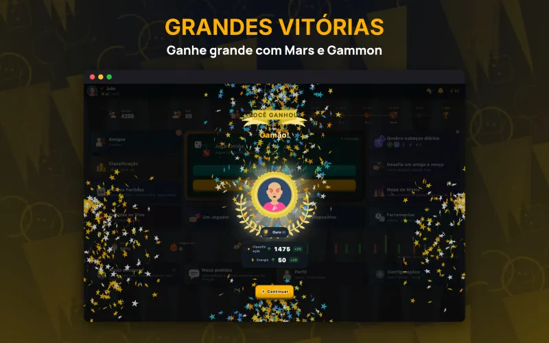 Winning screen showing a gammon (mars) result (Mac)