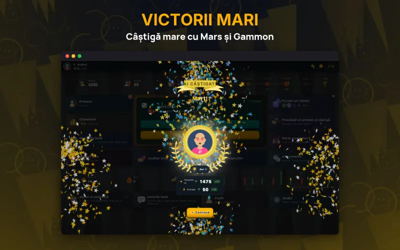 Winning screen showing a gammon (mars) result (Mac)