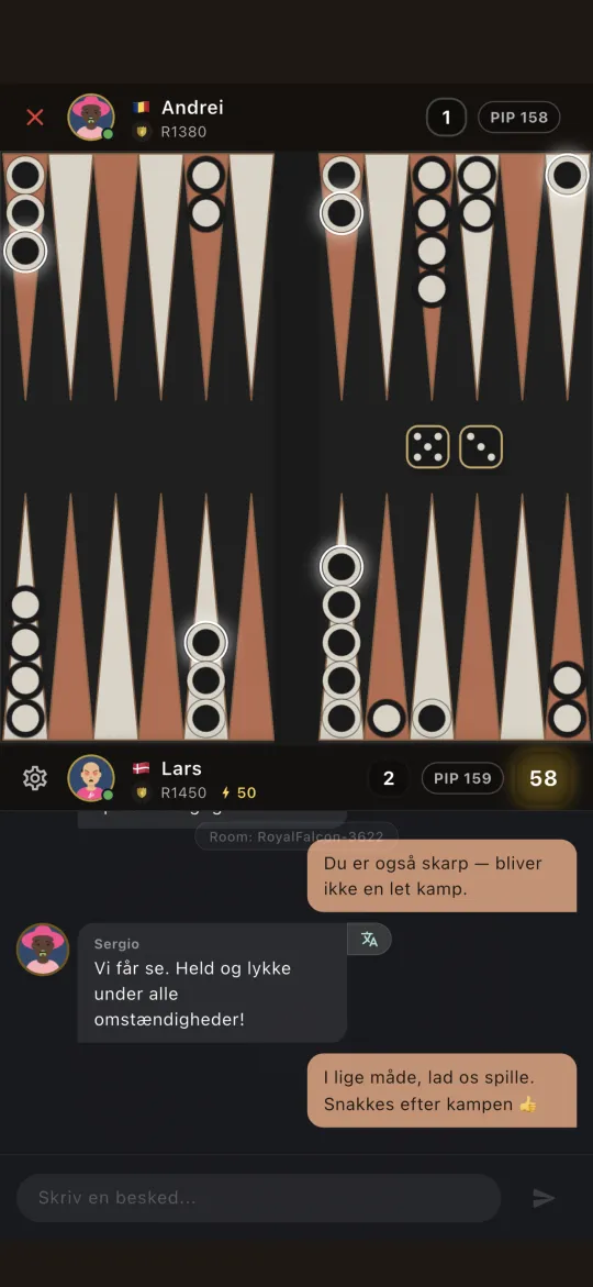 Backgammon board mid-game with the dice rolled