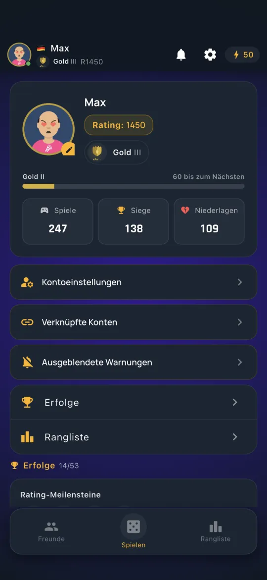 Player profile with achievements