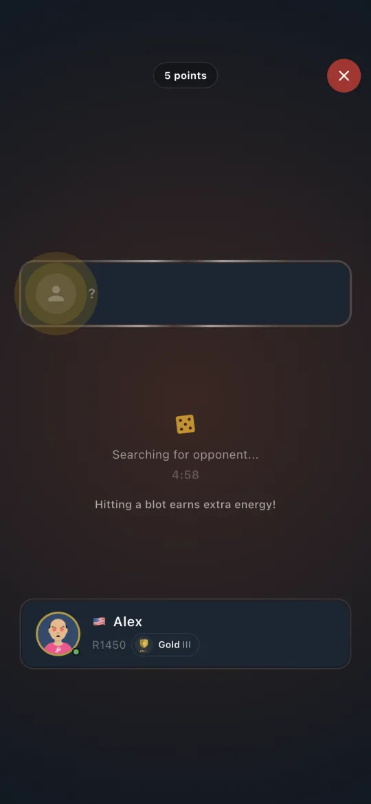 Matchmaking screen searching for an opponent