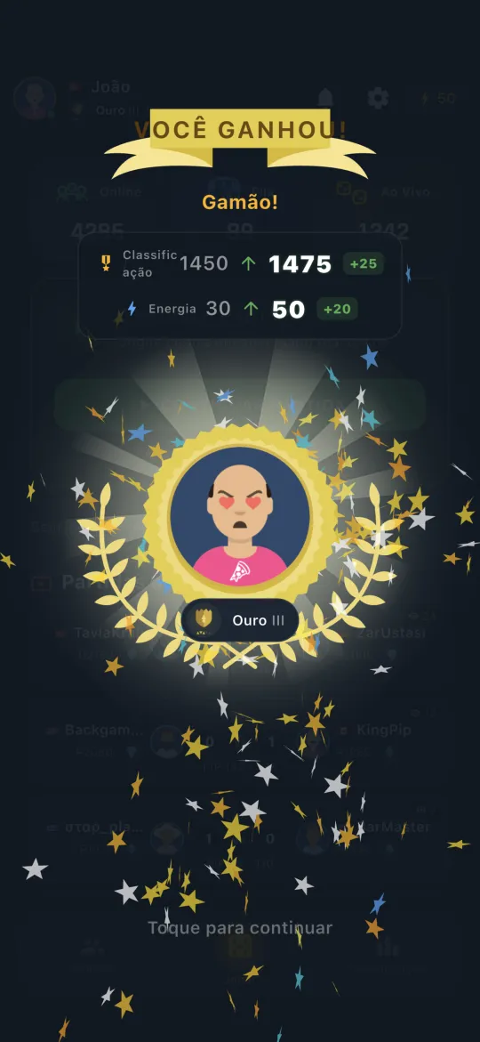Winning screen showing a gammon (mars) result