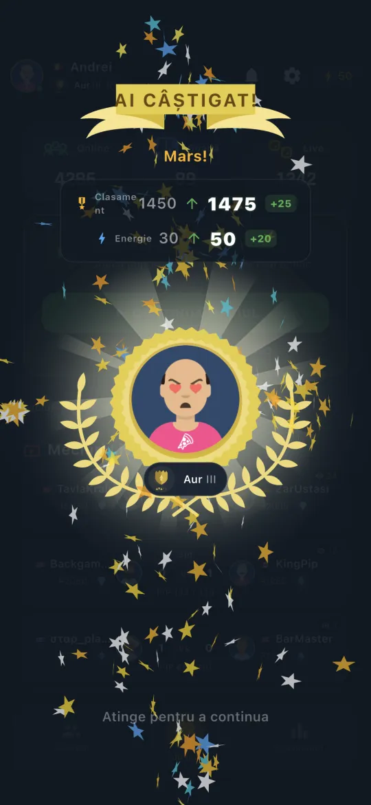 Winning screen showing a gammon (mars) result