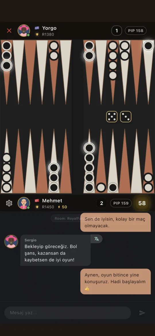 Backgammon board mid-game with the dice rolled